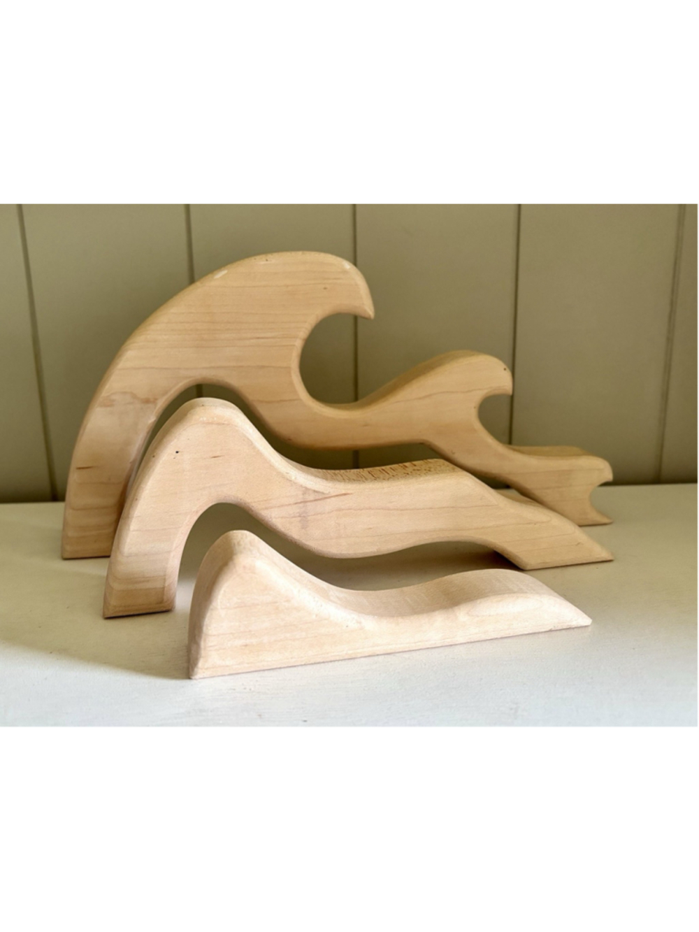 Wooden Water Wave Stacker 3 Piece Waldorf Montessori Nesting Toy 12” Shelf Decor